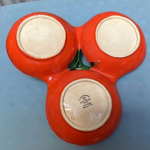 Vintage Maruhon "Tomato" 3-part Condiment Dish with center handle Japan 1950s - Picture 8 of 11